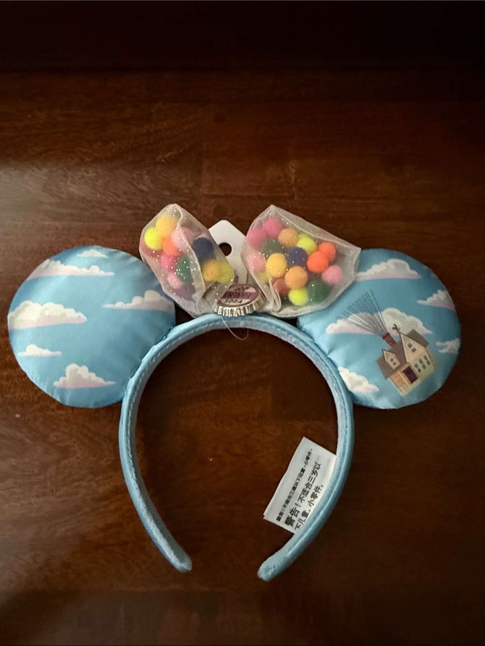 Disney Up Minnie Mouse Ears Headband with Colorful Pom-Pom Bow